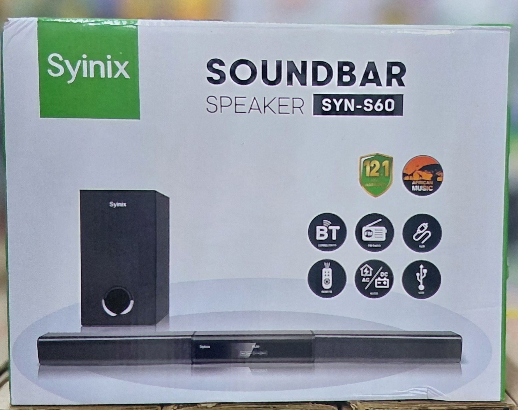 SOUND BARS. Synix soundbar woofer SYN 60, AUX input and optical input, USB input and HDMI ARC, Wireless Bluetooth connection, LED Indicator, Digital Amplifier with DSP, Remote Controller