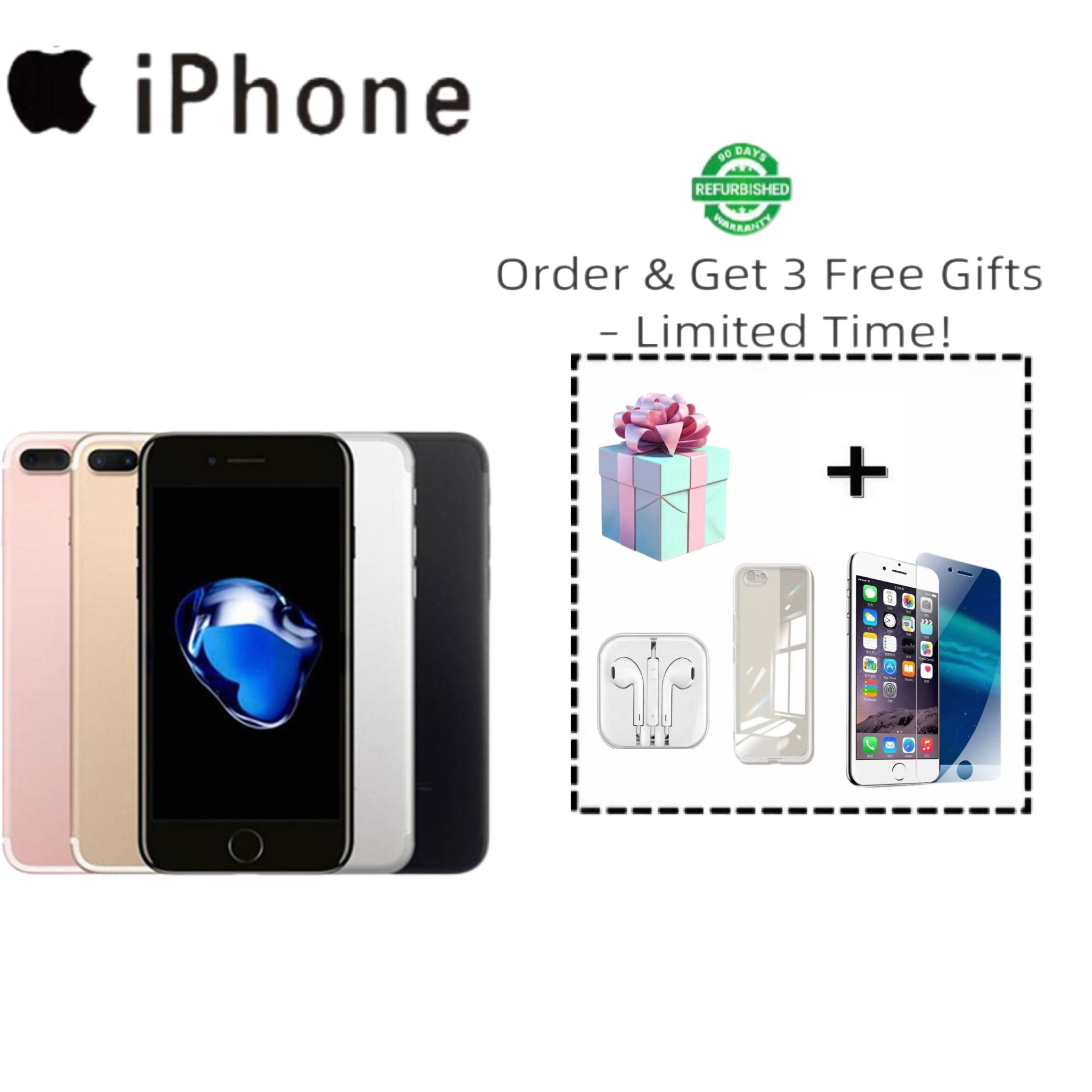 Refurbished Smartphone iPhone 7 Plus 32GB + 3GB RAM, 12MP + 8MP Cameras, 5.5-inch Display with Fingerprint Unlock