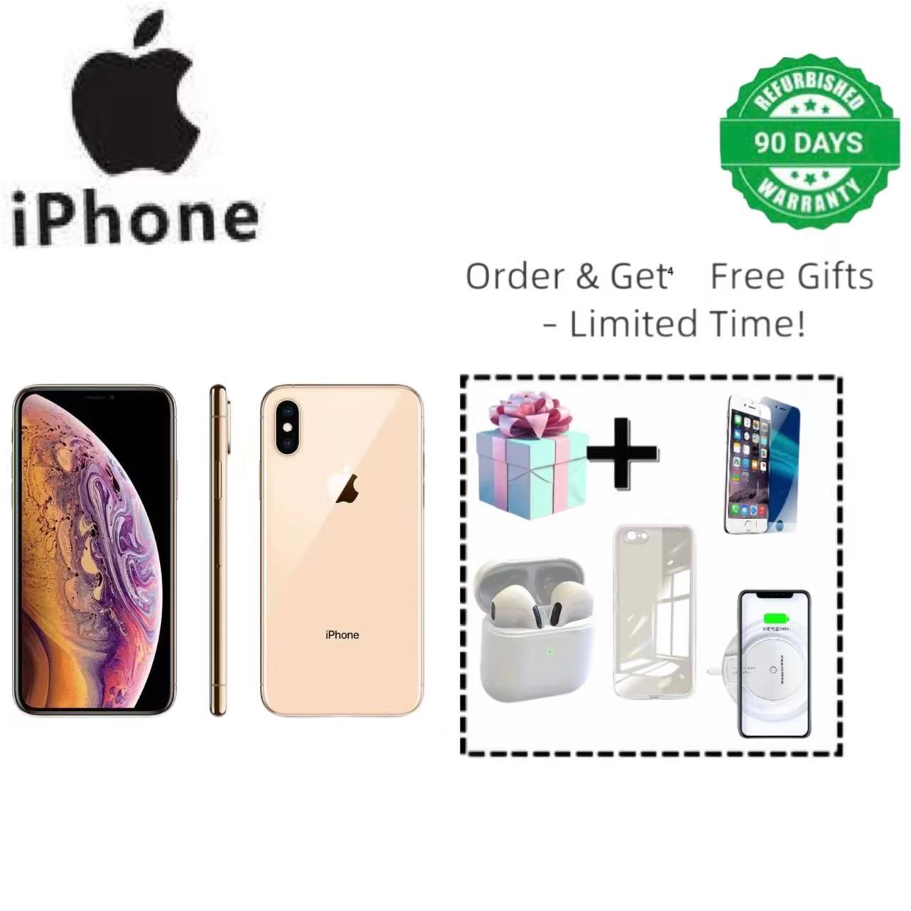 Refurbished Apple iPhone XS Max, 64GB/256GB ROM, 4GB RAM, Dual nano-SIM, 4G LTE, Face ID, Dual 12MP Cameras, 2160P Video Recording, 3174mAh Battery, 6.5-inch Retina Display (International Used Version