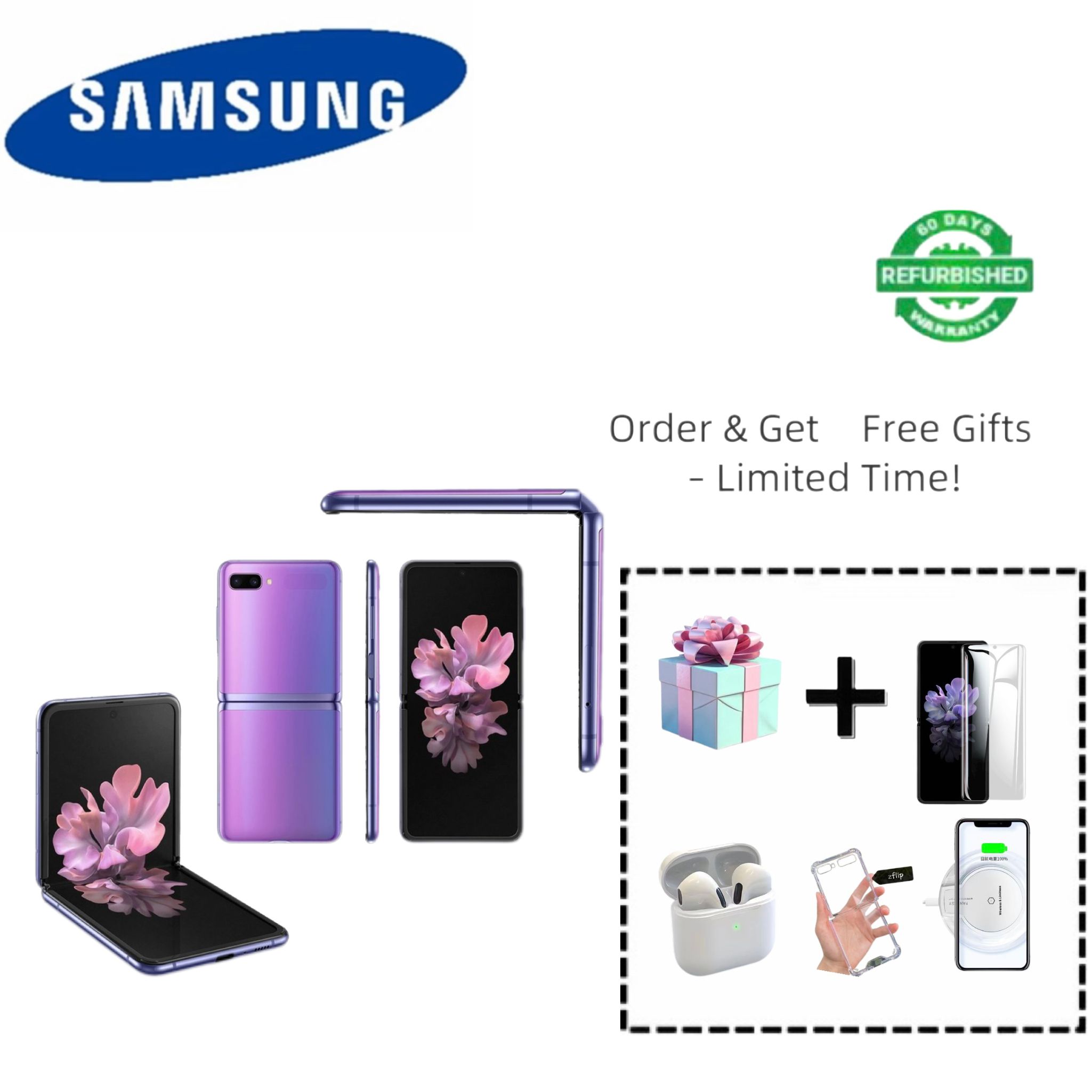 Samsung Galaxy Z Flip1 Refurbished Phone 5G Cellphone 256GB ROM 8GB RAM 6.7" + 1.9" Original Smart Phone Special Offer Perfect display screen