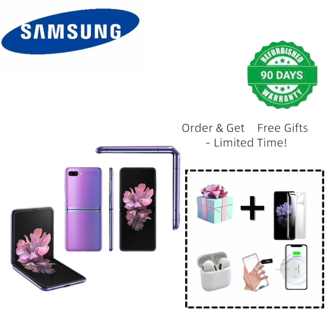 Samsung Galaxy Z Flip2 Refurbished Phone 5G Cellphone 256GB ROM 8GB RAM 6.7" + 1.9" Original Smart Phone Special Offer Perfect display screen