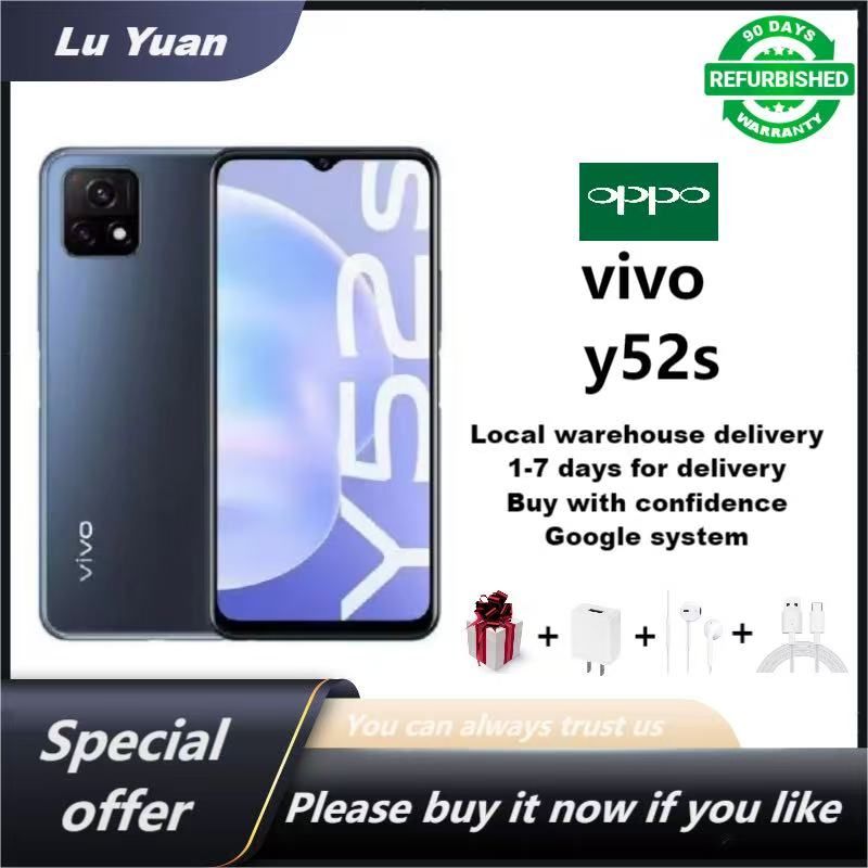 Refurbished vivo Y52s smartphone 6.58 inch Gaming Play RAM: 8GB RAM: 128 16MP 5000mAh 3G 4G 5G Dual SIM Phones 48 million pixel camera phone Face recognition and fingerprint unlocking functions