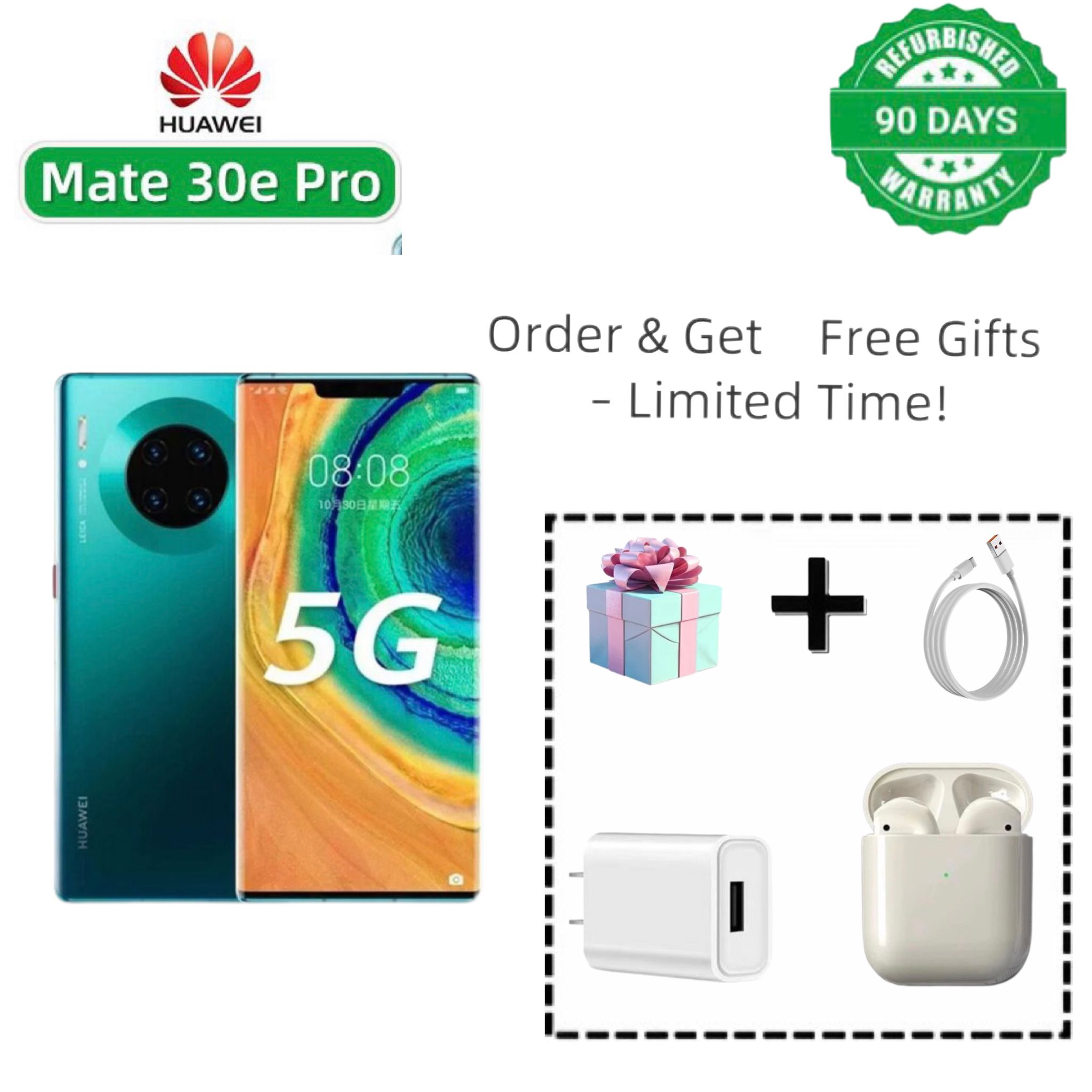 Refurbished phone: Huawei Mate 30pro 5G, 6.62 inches, facial recognition support. 8GB + 128GB/256GB, dual camera: 4000MP + 2400MP, 4200mAh battery. No fingerprint unlock support. Direct-view screen