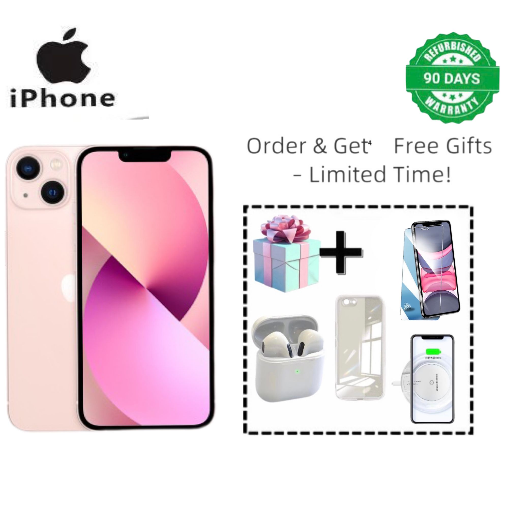 Apple iPhone 13 128GB ROM 4GB RAM 6.1" Super Retina XDR OLED Display 5G Speed Apple A15 Bionic Hexa-core iOS 15 Dual 12MP Camera 3240mAh Batter No face recognition