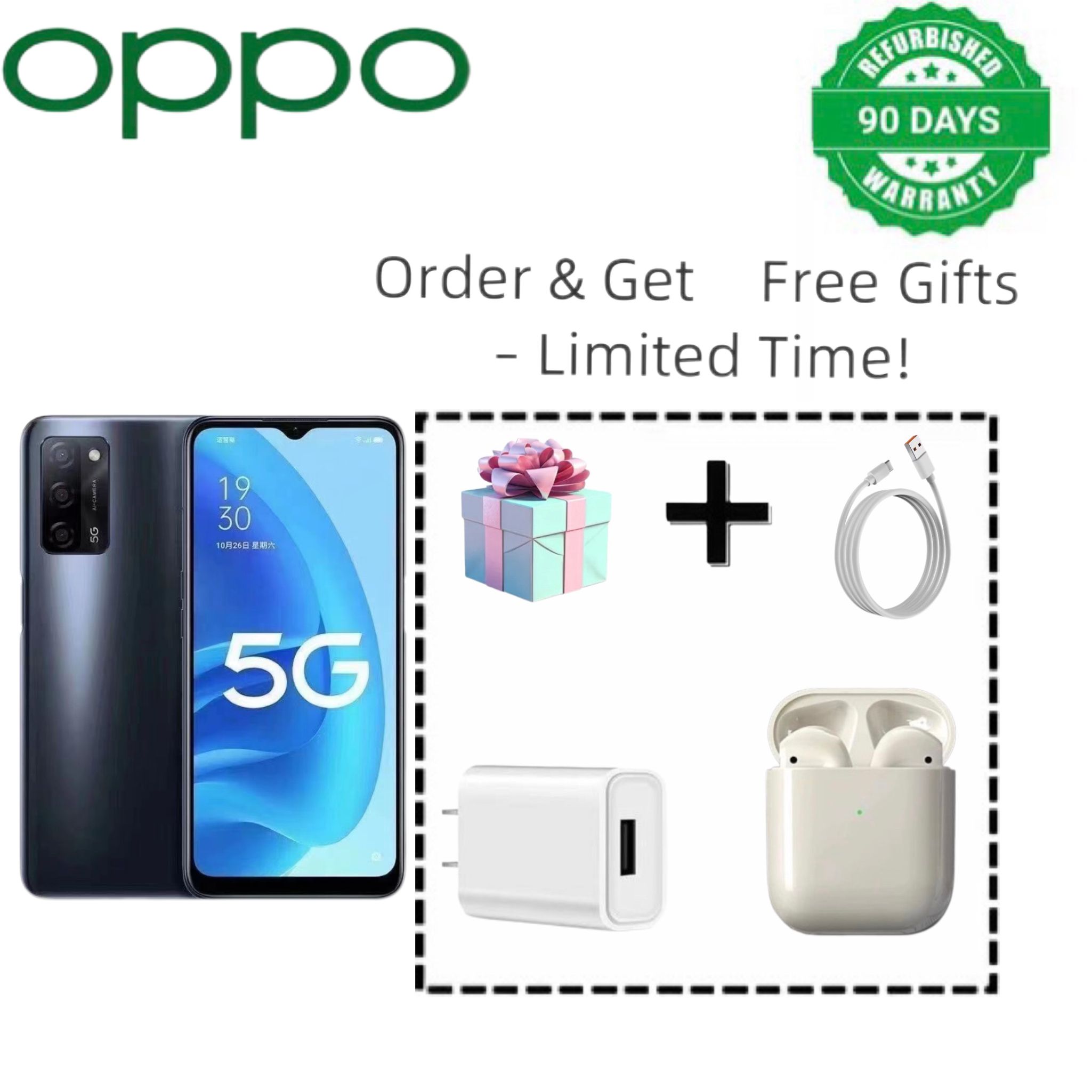 Refurbished oppo A55 rear camera: 13 million pixels Main camera front camera: 8 million pixels support side fingerprint recognition facial recognition