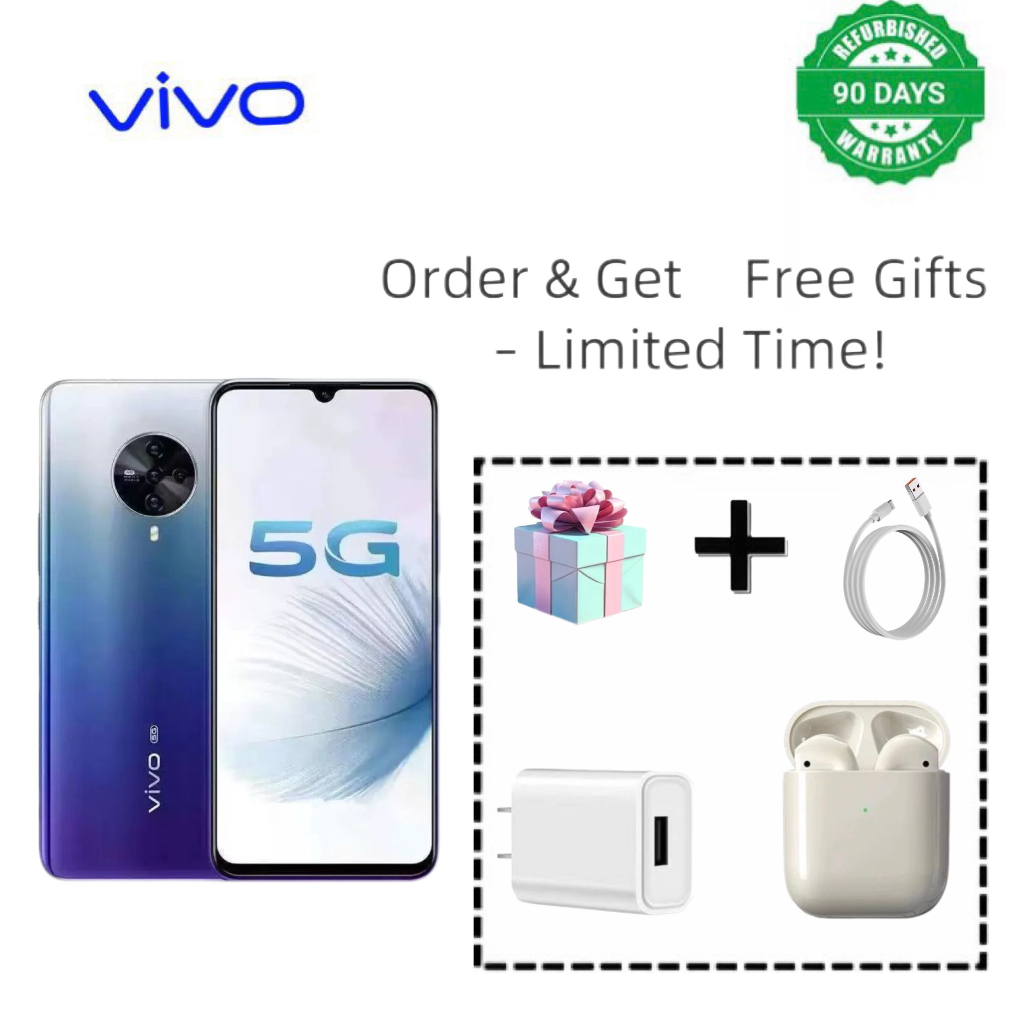 Refurbished vivo Vivos6 supports facial recognition. The front-facing camera has 32 million pixels, while the rear camera has 48 million pixels. Fingerprint unlocking is not supported RAM8+4G