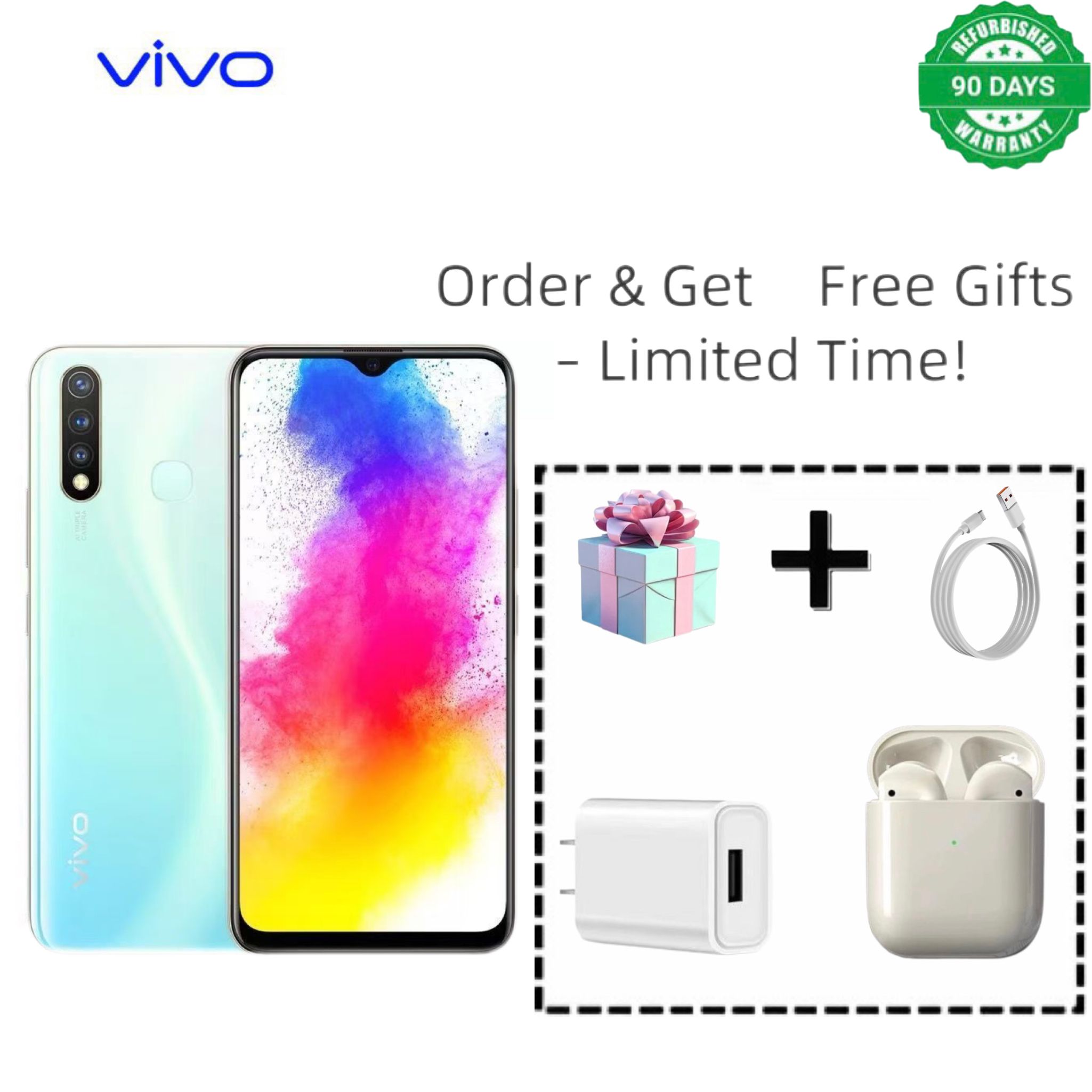 Refurbished Vivoz5 with a front-facing camera of 32 million pixels and a rear camera of 48 million physical pixels. Supports facial recognition and fingerprint unlocking.