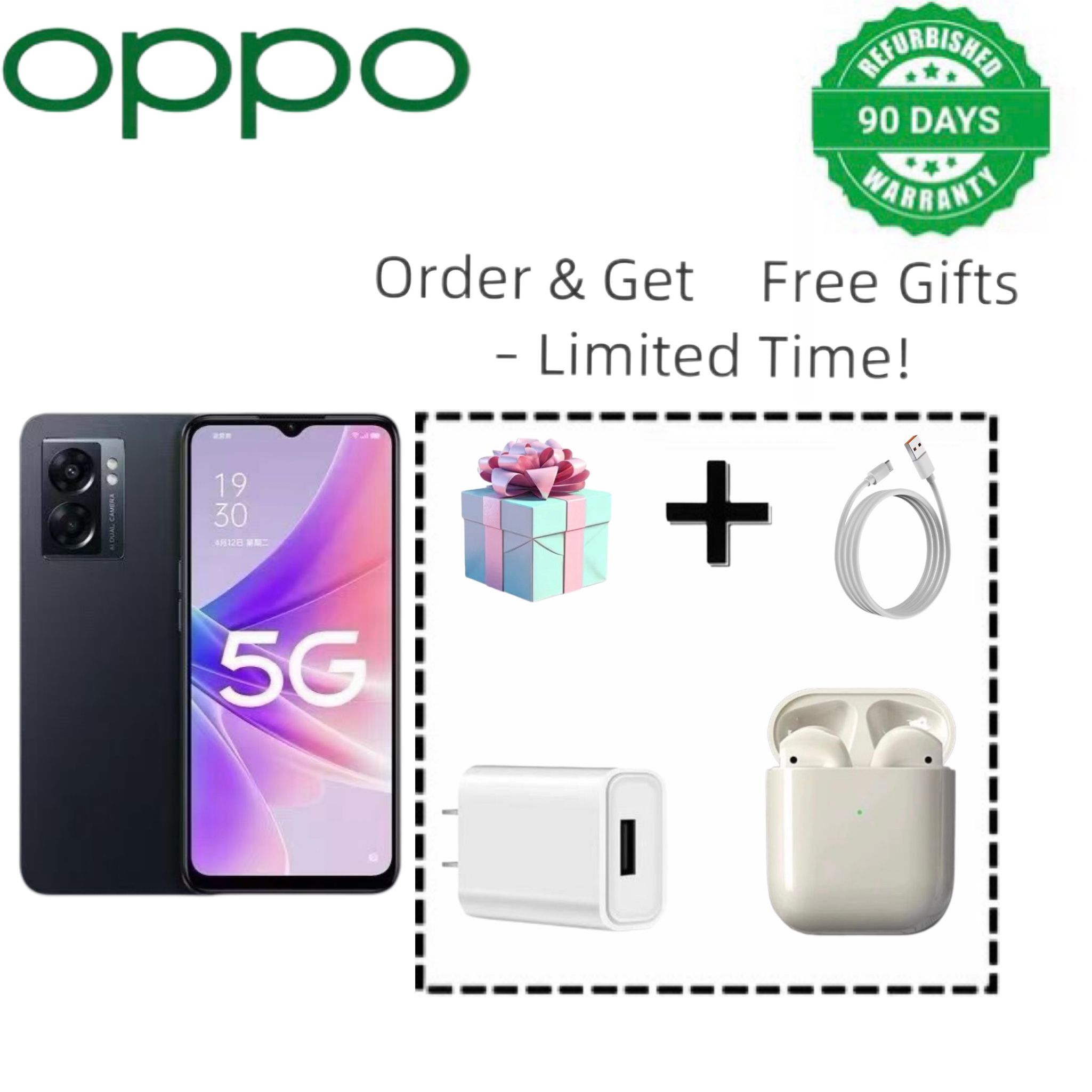 RefurbishedOPPO A57 5G is equipped with Dimensity 810 processor and a 5000mAh large battery.
Biometric features: Supports side fingerprint recognition and facial recognition.