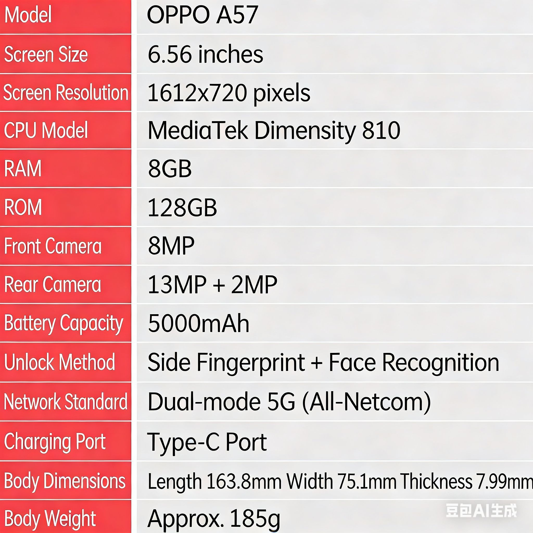 RefurbishedOPPO A57 5G is equipped with Dimensity 810 processor and a 5000mAh large battery.
Biometric features: Supports side fingerprint recognition and facial recognition.