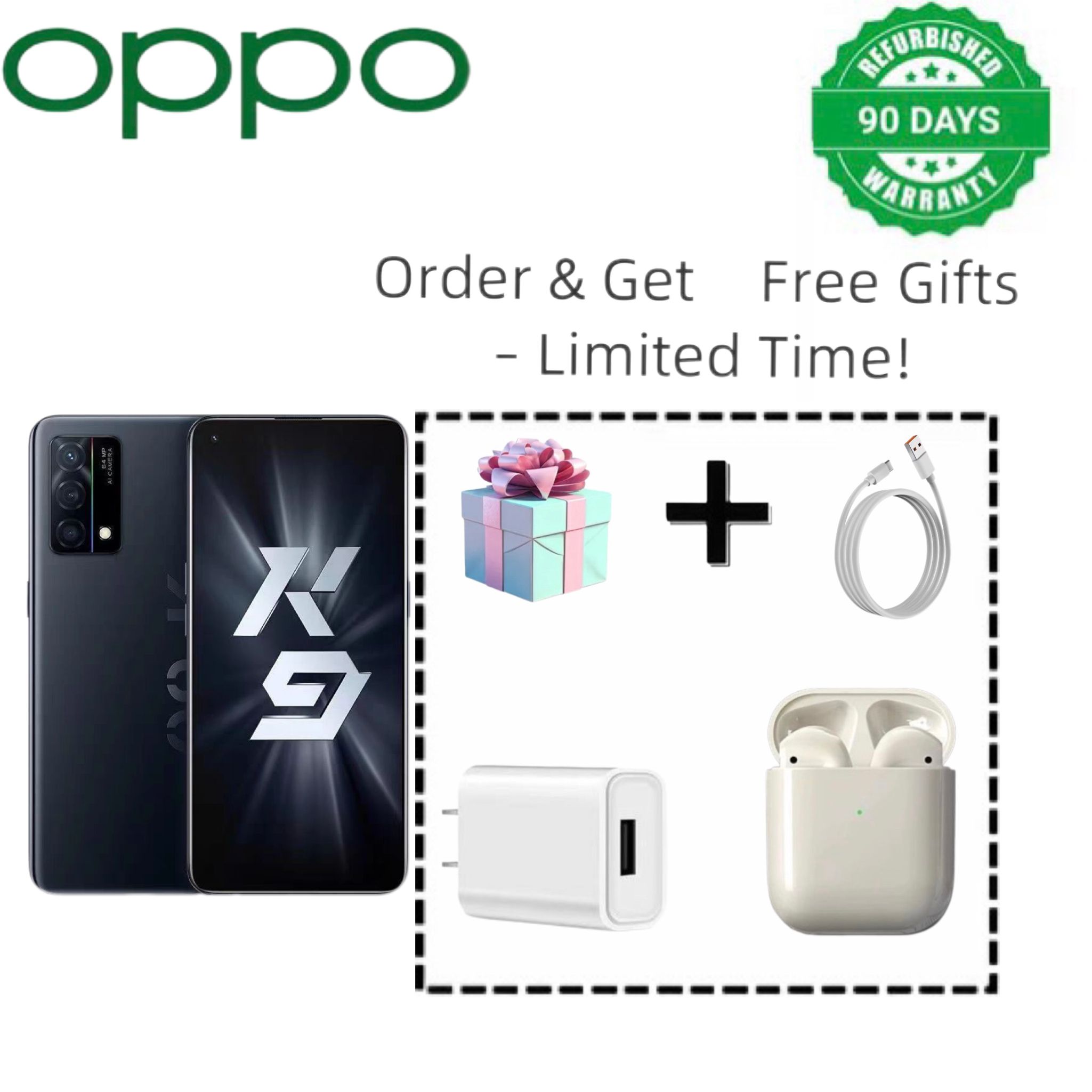 Refurbished OPPO K9,128G/256G a 2021 5G smartphone.It is also equipped with a facial recognition system.3D liquid cooling, all-scenario super sense game mode, AI ID photo, multi-scene video