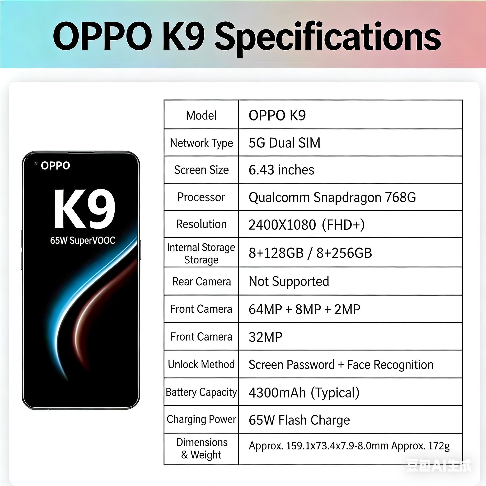 Refurbished OPPO K9,128G/256G a 2021 5G smartphone.It is also equipped with a facial recognition system.3D liquid cooling, all-scenario super sense game mode, AI ID photo, multi-scene video