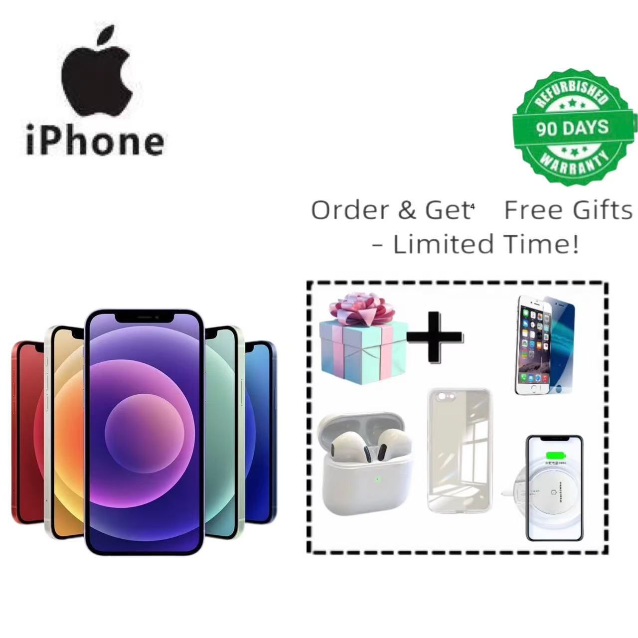 Refurbished Phone Apple iPhone 12 6.1 inch 64GB/128GB/256GB dual sim  12mp+12mp 2815mah smartphone iphone12 No facial recognition function