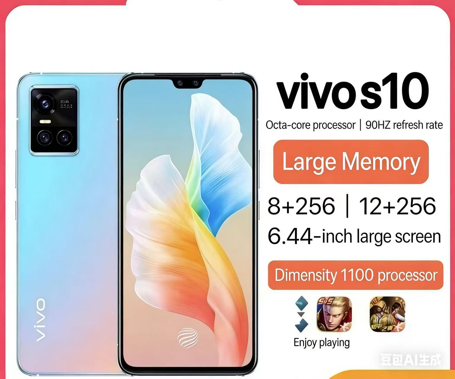 Refurbished vivo S10 8+8GRAM 128G/256G Front camera: 44 million pixels + 8 million pixels. Rear camera: triple camera with 64 million + 8 million + 2 million pixels. Supports face recognition funct