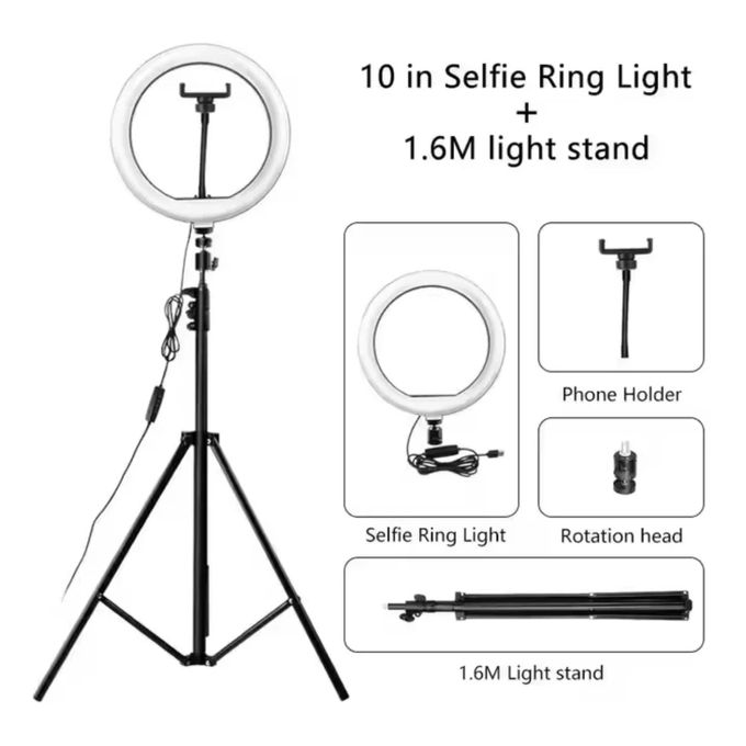 10 Inch LED Ring Light With Tripod Stand & Phone Holder – USB Powered Selfie Ringlight For TikTok, YouTube & Makeup