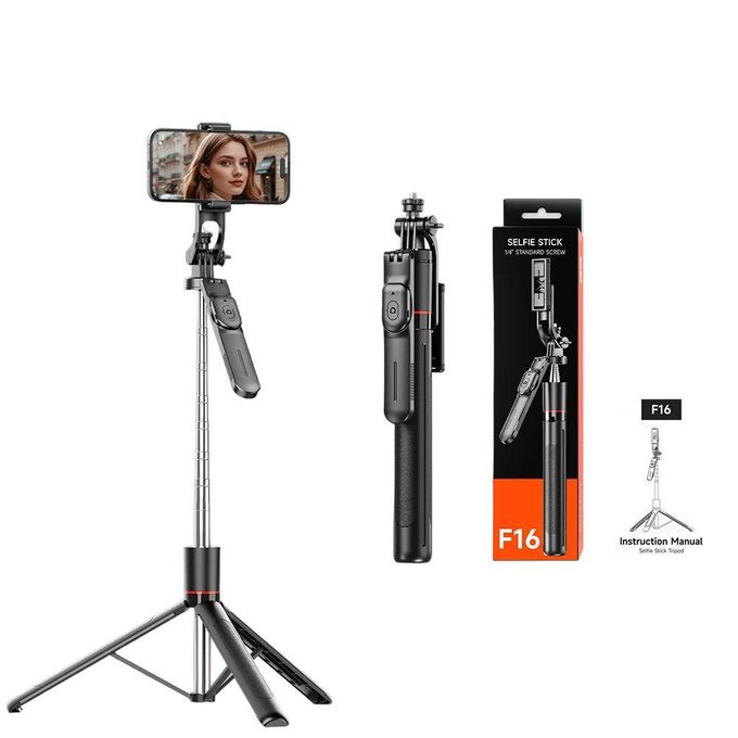 F16 Extendable Selfie Stick Tripod with Bluetooth Remote – 170cm, 360° Rotation, Phone & Camera Stand