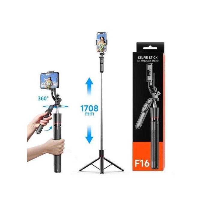 F16 Extendable Selfie Stick Tripod with Bluetooth Remote – 170cm, 360° Rotation, Phone & Camera Stand