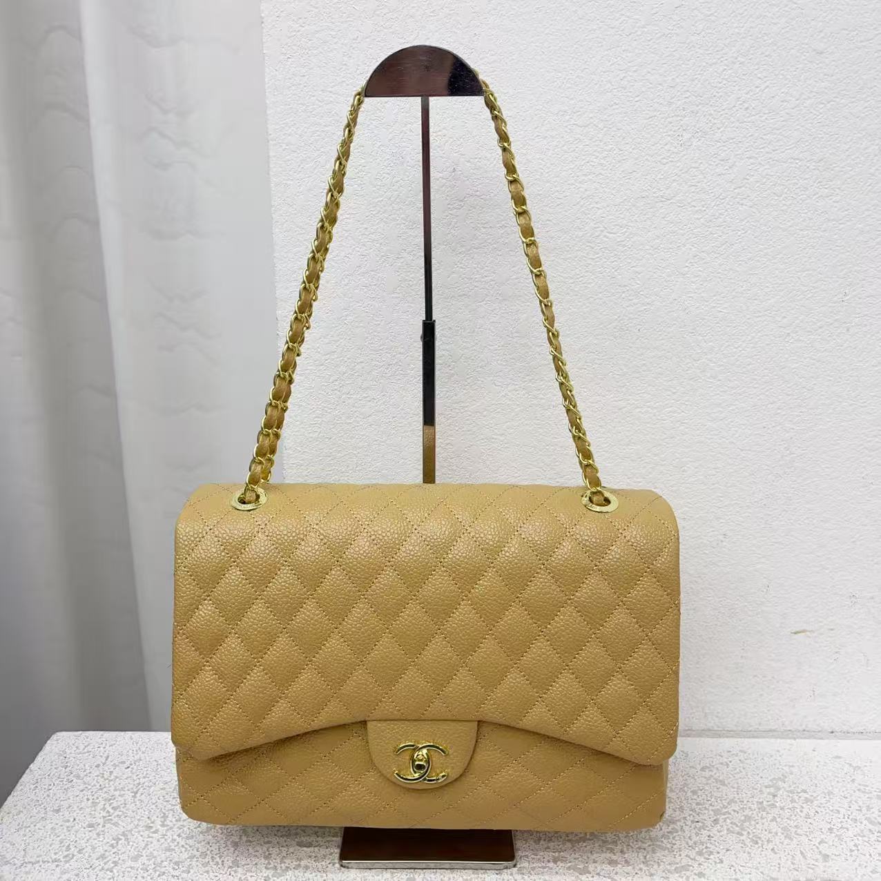 CHANEL Timeless Jumbo Shoulder Bag Red Quilted Grained Leather