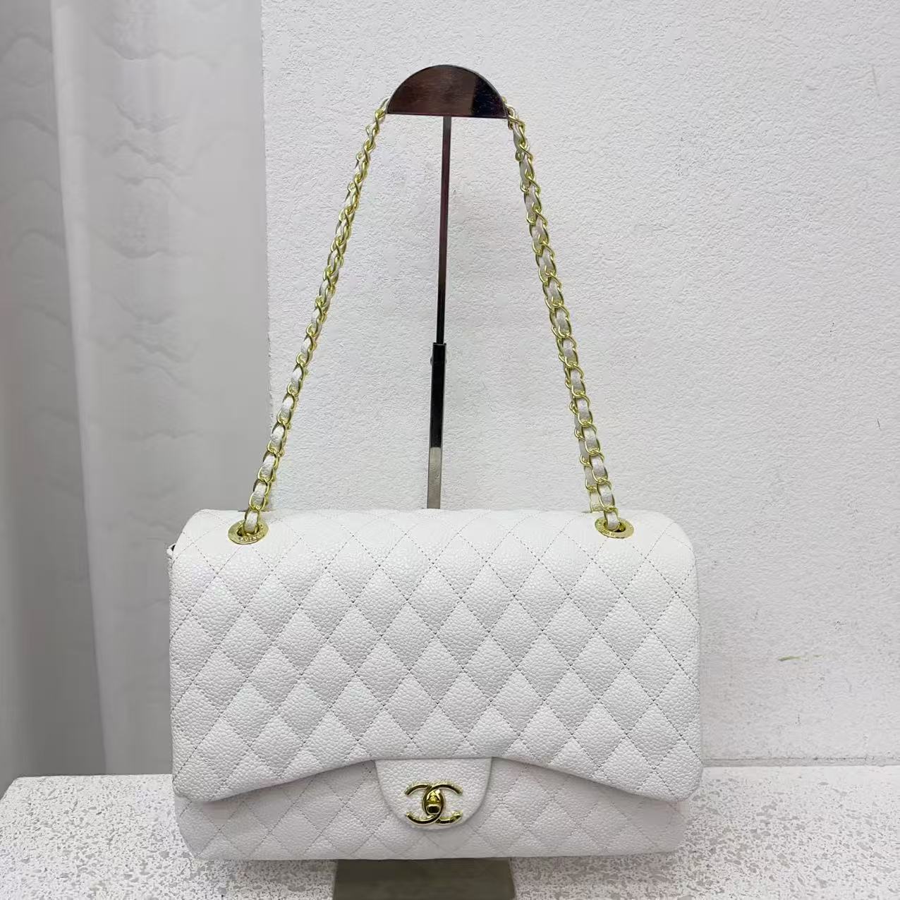 CHANEL Timeless Jumbo Shoulder Bag Red Quilted Grained Leather