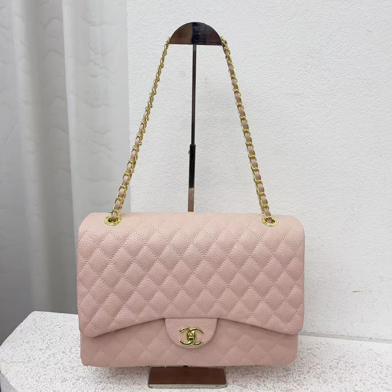 CHANEL Timeless Jumbo Shoulder Bag Red Quilted Grained Leather