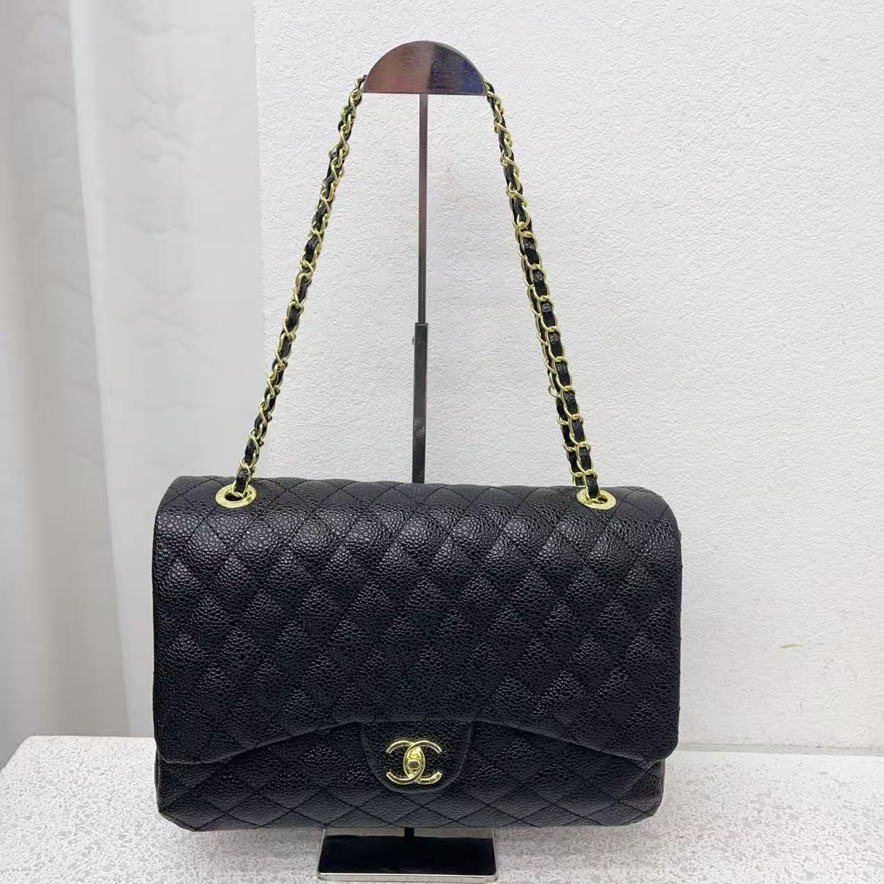 CHANEL Timeless Jumbo Shoulder Bag Red Quilted Grained Leather