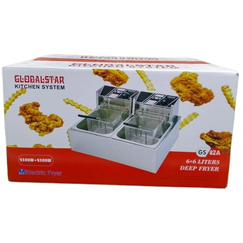 Globalstar Double Tank 6+6L Stainless Steel Deep Fryer – Commercial Chips & Chicken Frying Machine, Adjustable temperature controls for precise frying results,Ideal for chips, chicken, fish and large.
