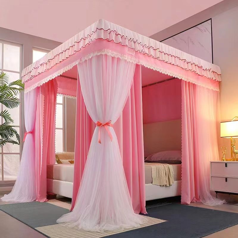 6×6 Canopy 4-Stand Bed Frame with Luxury Curtain – Elegant Mosquito Net Set, Protects against mosquitoes while enhancing bedroom style, Elegant design adds a luxurious and cozy feel to your space.