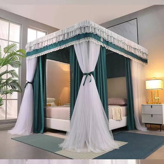 6×6 Canopy 4-Stand Bed Frame with Luxury Curtain – Elegant Mosquito Net Set, Protects against mosquitoes while enhancing bedroom style, Elegant design adds a luxurious and cozy feel to your space.