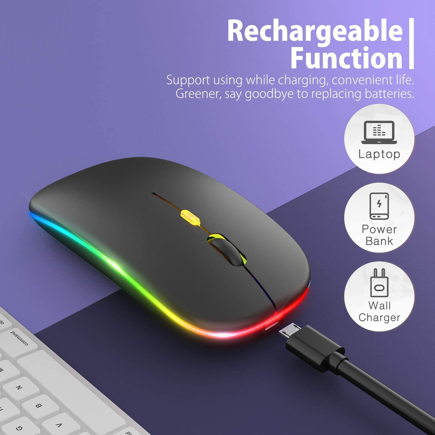 Genera Rechargeable Wireless Mouse – 2.4GHz Silent Click, USB Receiver, Ergonomic Portable Mouse for Laptop & PC