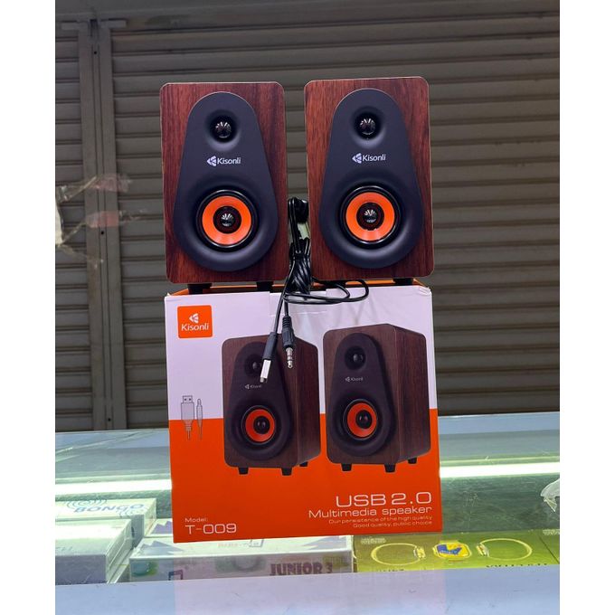Kisonli T009 Wired USB Speakers – 2.0 Stereo Multimedia Desktop Speakers with AUX for Laptop & PC
