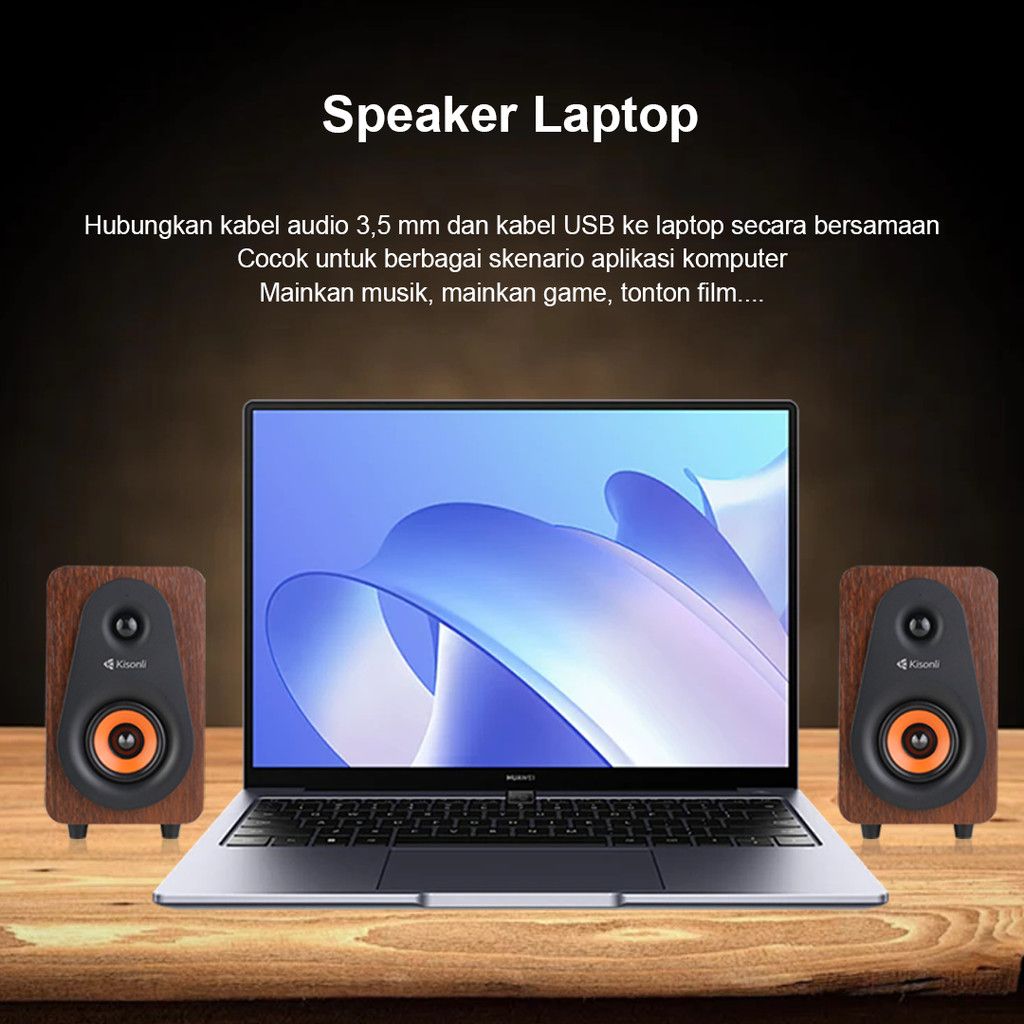 Kisonli T009 Wired USB Speakers – 2.0 Stereo Multimedia Desktop Speakers with AUX for Laptop & PC