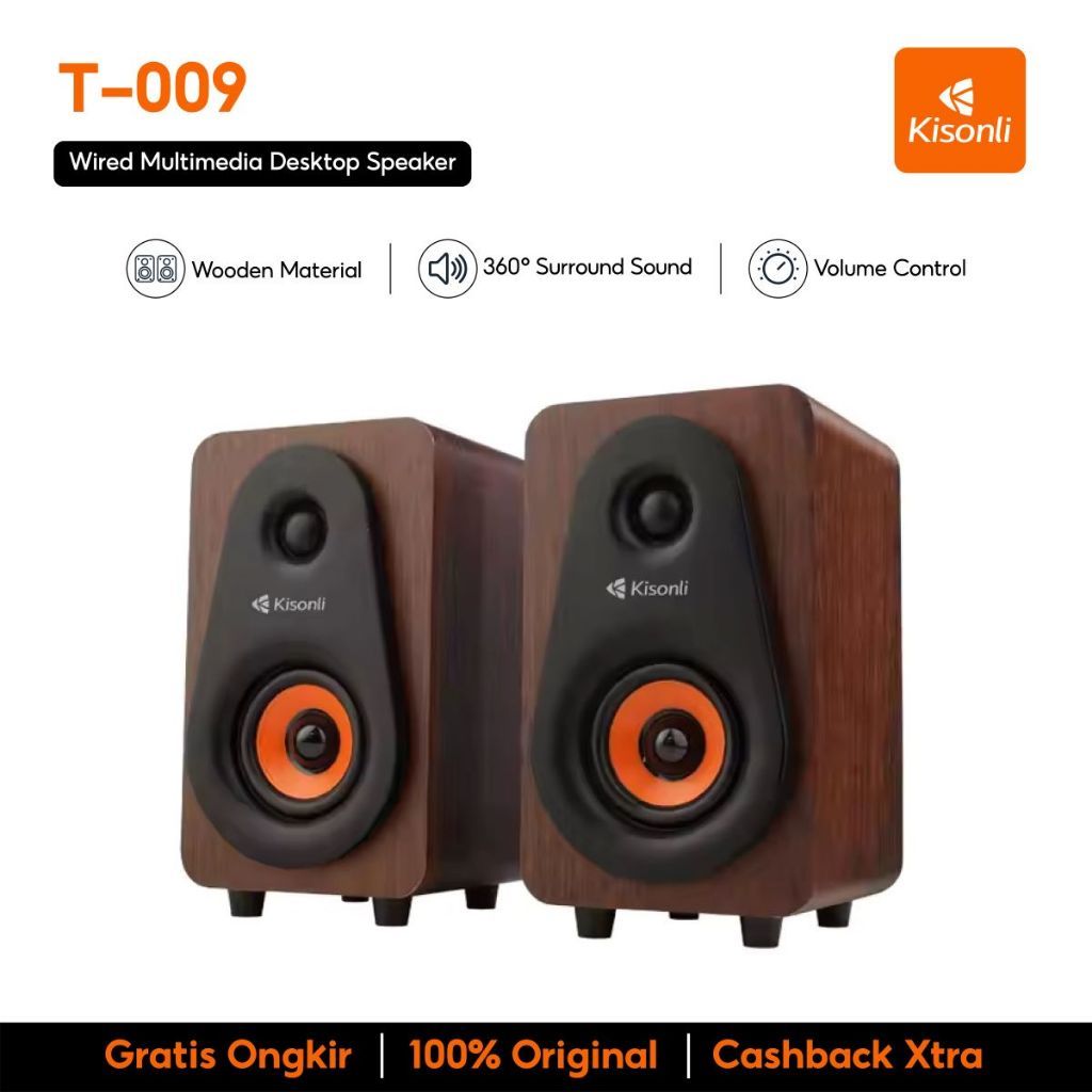 Kisonli T009 Wired USB Speakers – 2.0 Stereo Multimedia Desktop Speakers with AUX for Laptop & PC