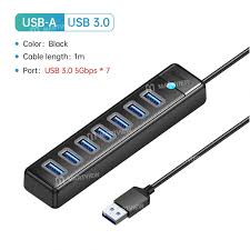 USB 3.0 7-Port Hub – High-Speed 5Gbps Multi USB Splitter with Power Adapter for Laptop & PC