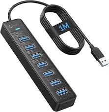 USB 3.0 7-Port Hub – High-Speed 5Gbps Multi USB Splitter with Power Adapter for Laptop & PC