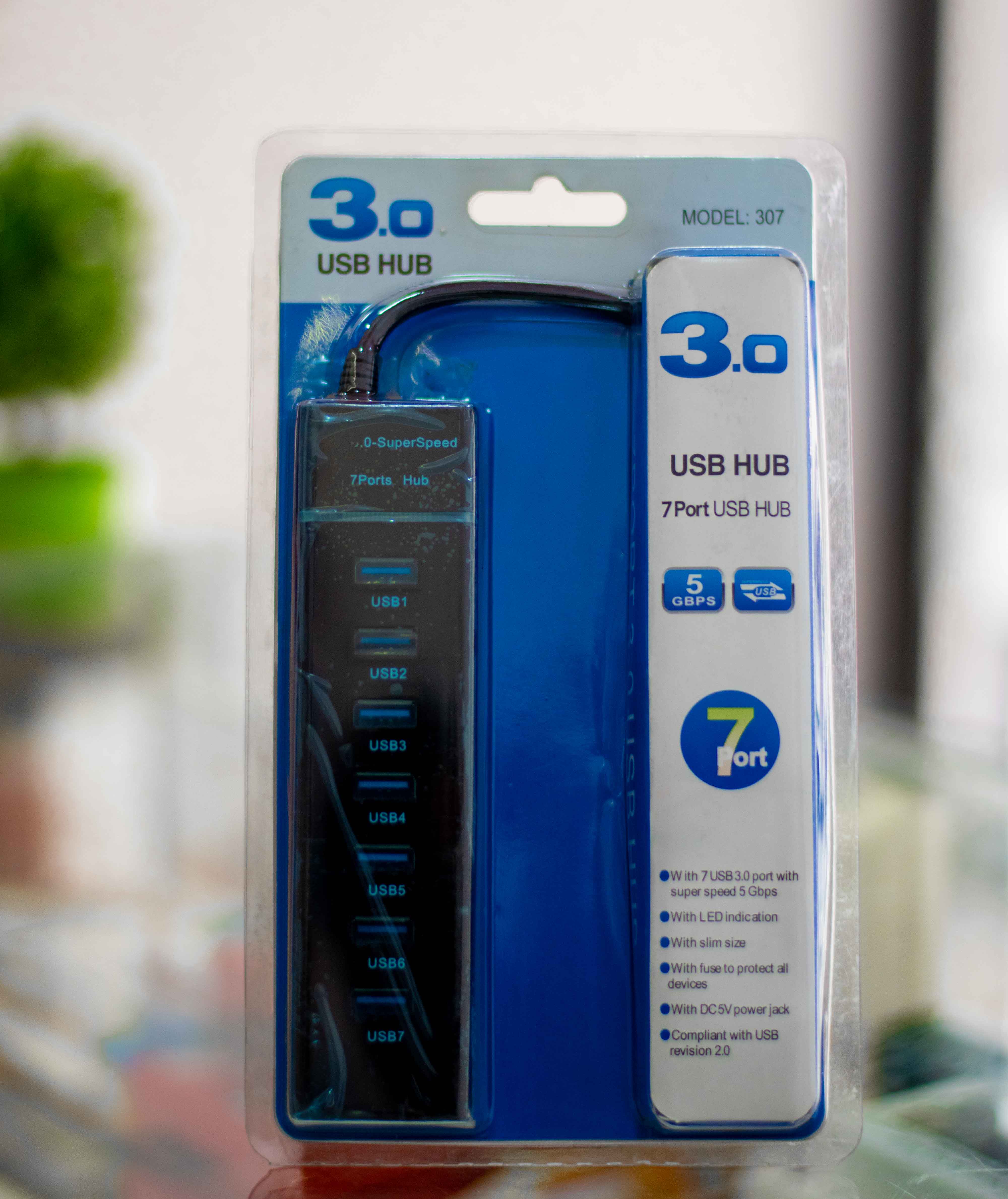 USB 3.0 7-Port Hub – High-Speed 5Gbps Multi USB Splitter with Power Adapter for Laptop & PC