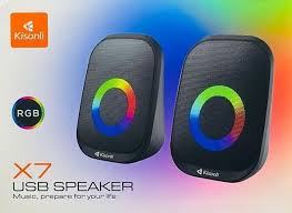 Kisonli X7 USB RGB Speakers – 2.0 Stereo Mini Desktop Speakers with Deep Bass & AUX Input