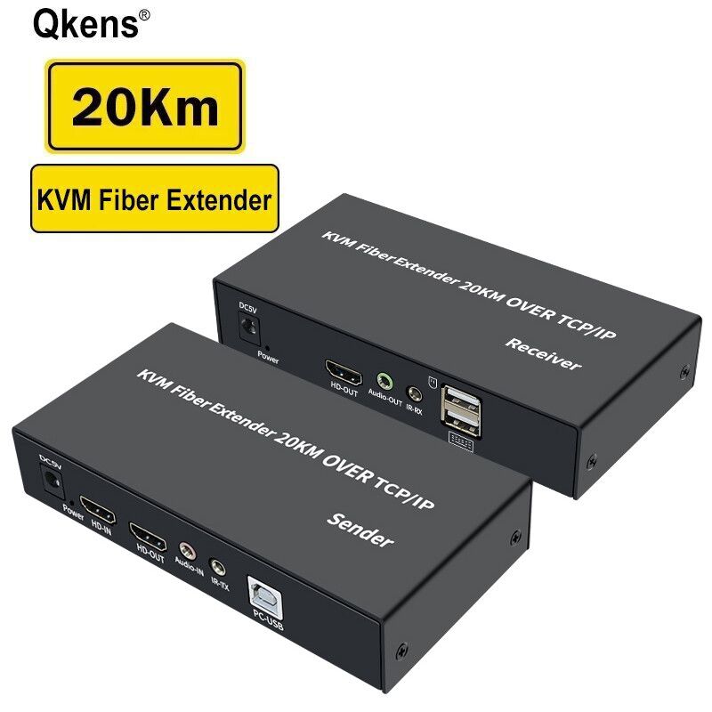20KM HDMI KVM Fiber Extender Over TCP/IP – 1080P/4K Video, USB Keyboard & Mouse Control, Single Mode SC Fiber, Long Distance Signal Transmission