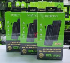 Oraimo 20000mAh Power Bank with 4 Built-in Cables – Traveler Link 20 Fast Charging, Multi-Device Support, LED Torch