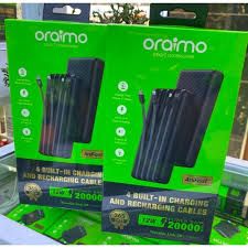 Oraimo 20000mAh Power Bank with 4 Built-in Cables – Traveler Link 20 Fast Charging, Multi-Device Support, LED Torch