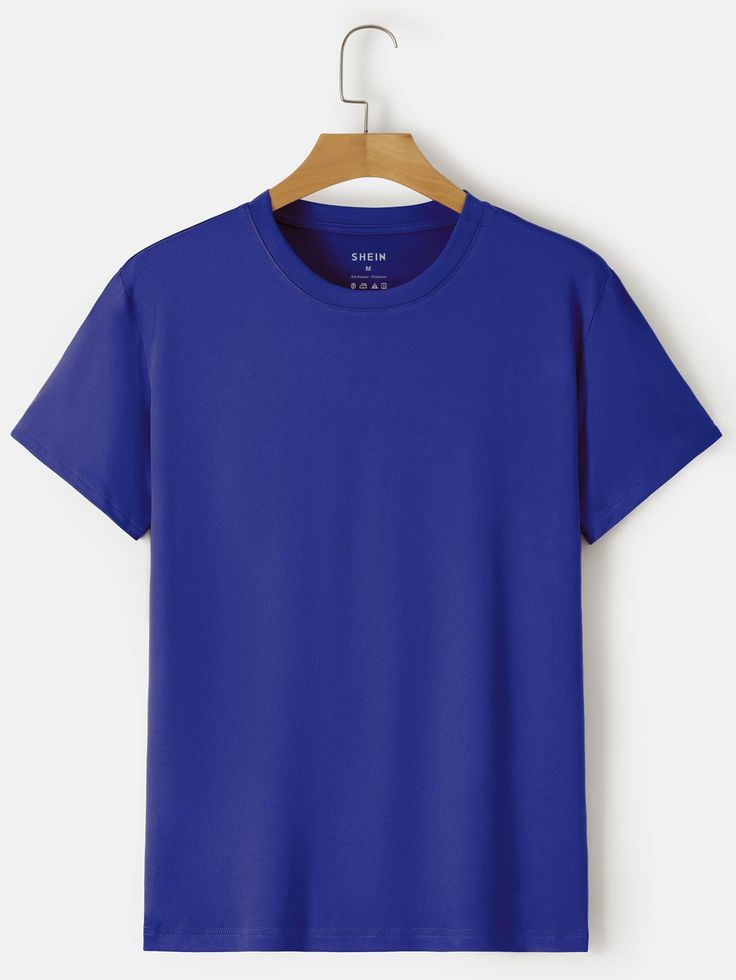 Men Plain Royal Blue Round Neck Cotton T-Shirt – Comfortable Casual Wear