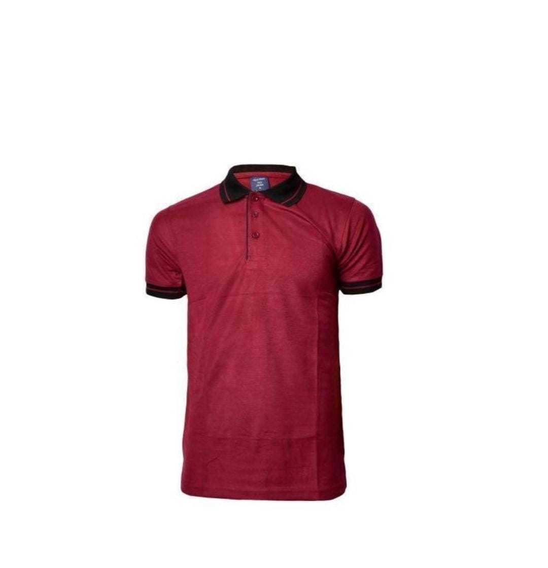 Maroon Polo T-Shirt with Black Collar – Stylish Cotton Casual Wear