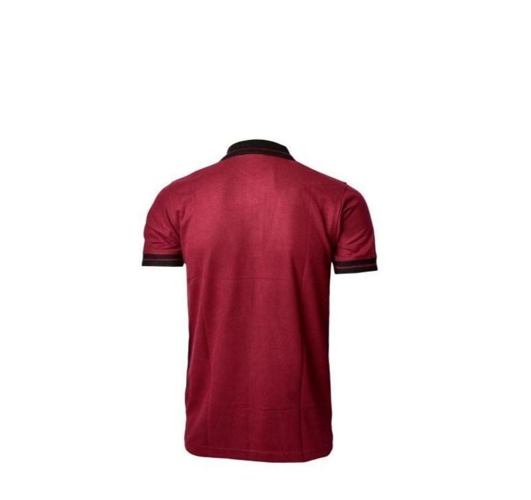 Maroon Polo T-Shirt with Black Collar – Stylish Cotton Casual Wear