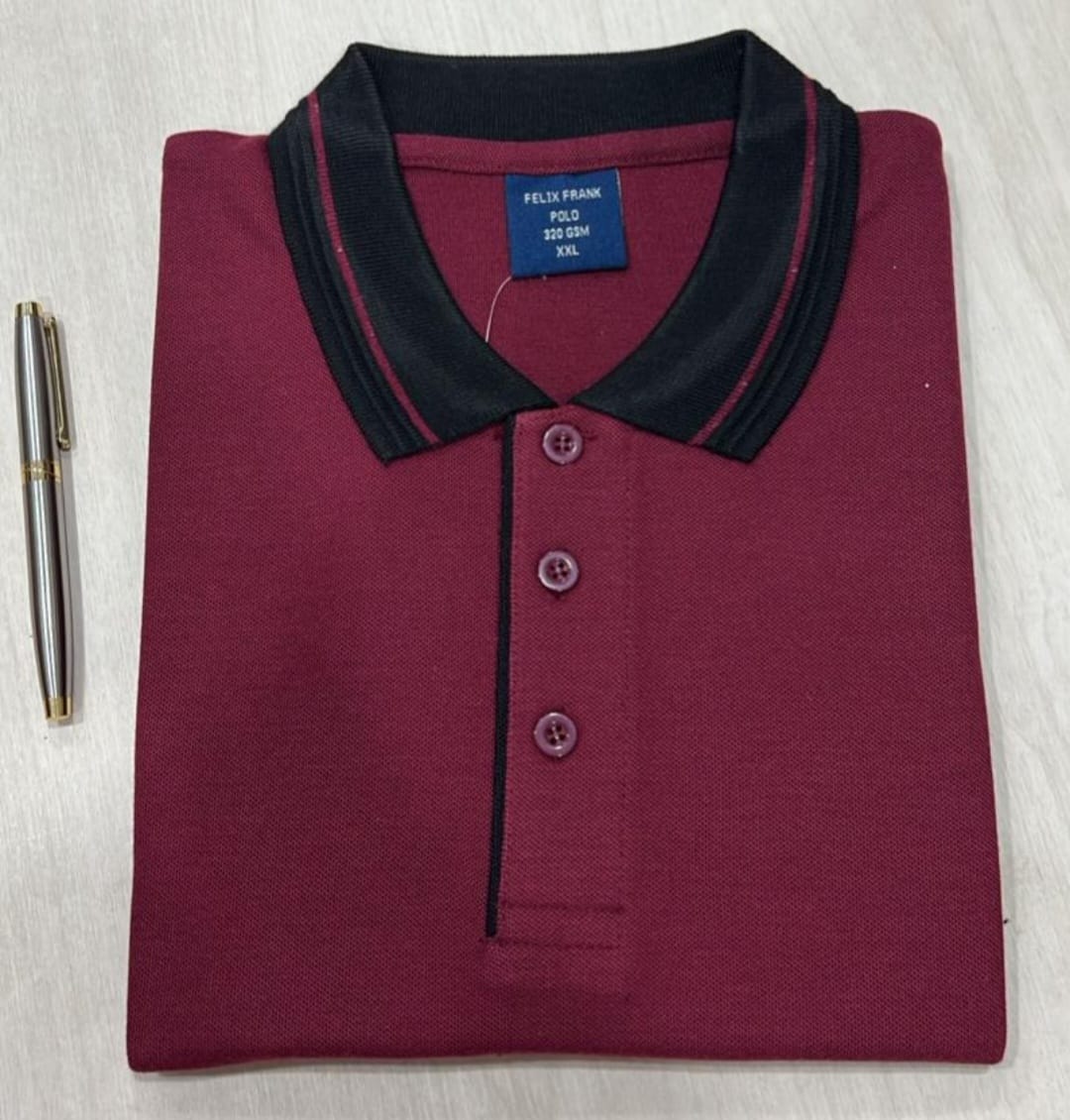 Maroon Polo T-Shirt with Black Collar – Stylish Cotton Casual Wear