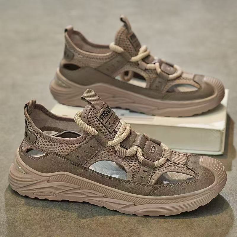 2026 New Men's Summer Sandals Slip-On Hollow Leather Surface Casual Shoes Comfortable Lightweight Breathable Clog Shoes