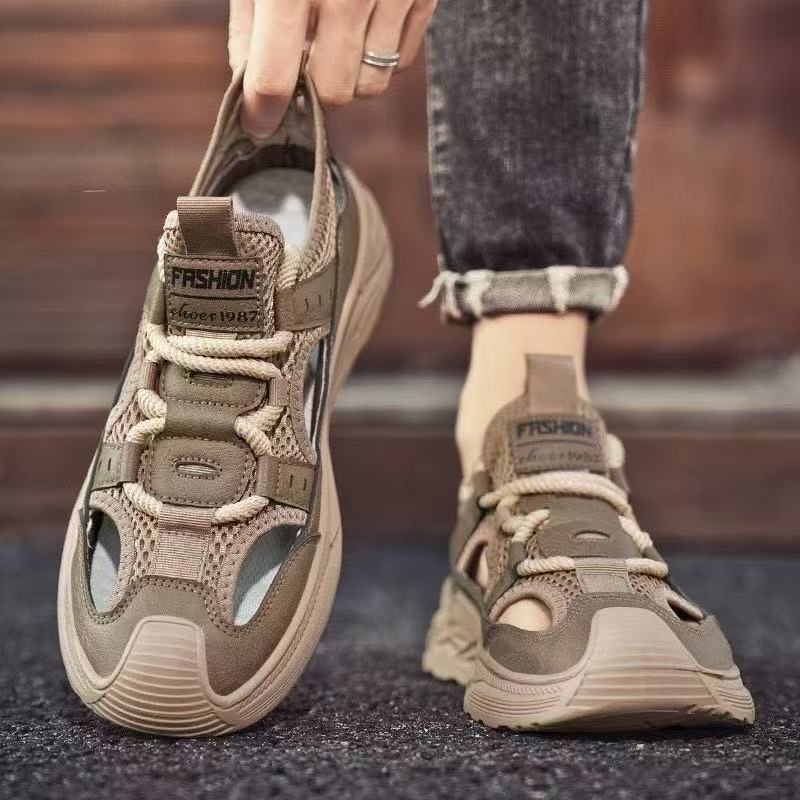 2026 New Men's Summer Sandals Slip-On Hollow Leather Surface Casual Shoes Comfortable Lightweight Breathable Clog Shoes
