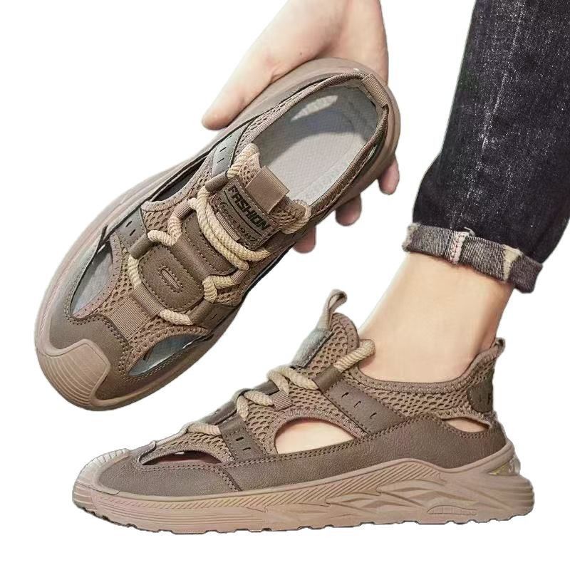 2026 New Men's Summer Sandals Slip-On Hollow Leather Surface Casual Shoes Comfortable Lightweight Breathable Clog Shoes
