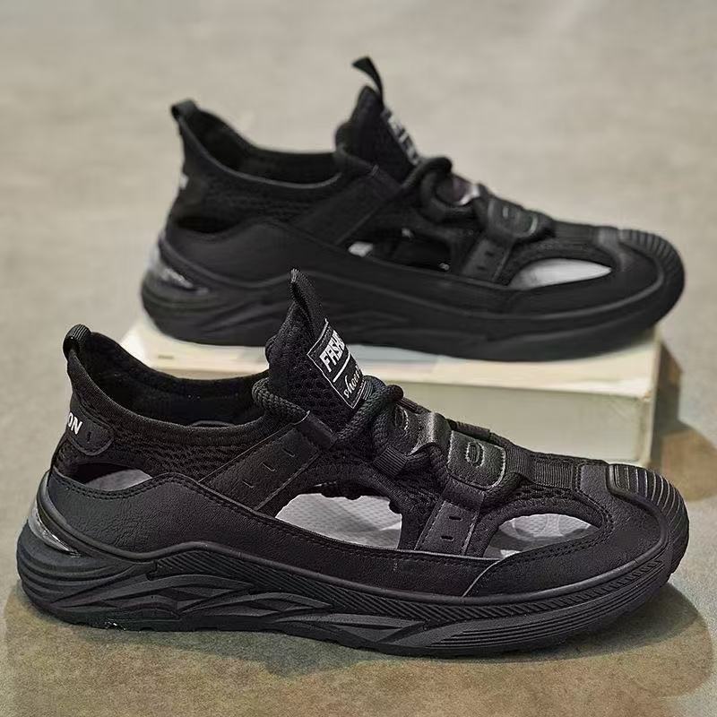 2026 New Men's Summer Sandals Slip-On Hollow Leather Surface Casual Shoes Comfortable Lightweight Breathable Clog Shoes