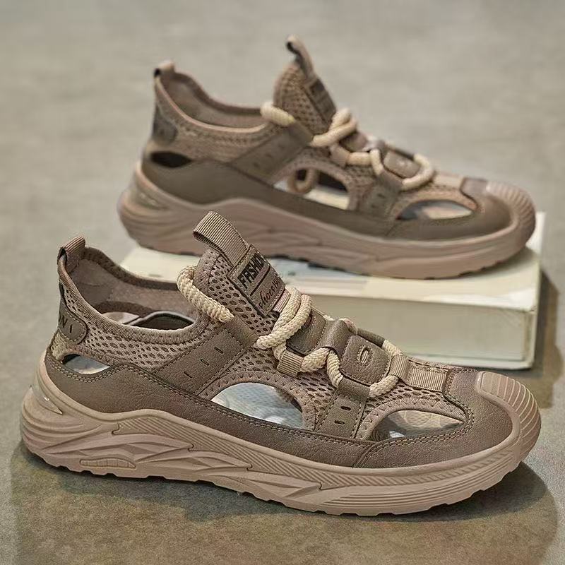 2026 New Men's Summer Sandals Slip-On Hollow Leather Surface Casual Shoes Comfortable Lightweight Breathable Clog Shoes