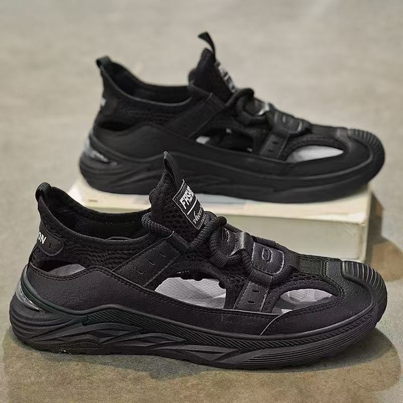2026 New Men's Summer Sandals Slip-On Hollow Leather Surface Casual Shoes Comfortable Lightweight Breathable Clog Shoes