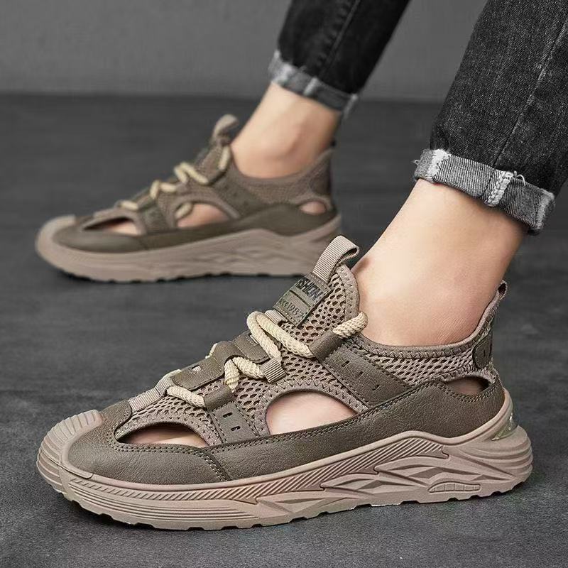 2026 New Men's Summer Sandals Slip-On Hollow Leather Surface Casual Shoes Comfortable Lightweight Breathable Clog Shoes