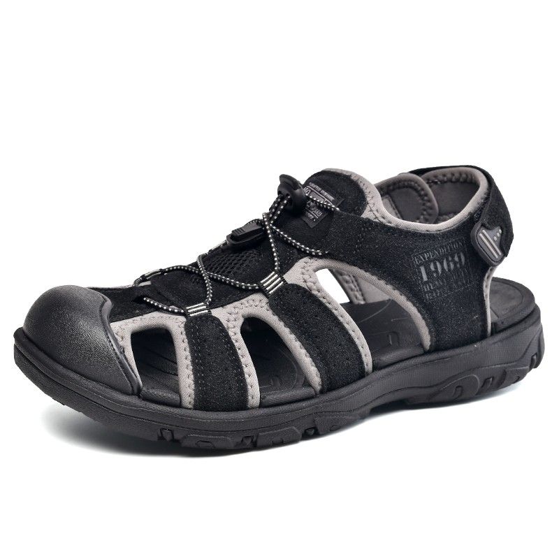Men Casual Sandals Suede Adjustable Hook Loop Non Slip EVA Sole Summer Comfortable Outdoor Beach Shoes